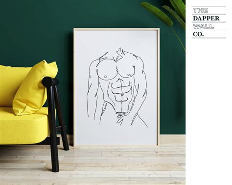 Abstract Man Body Art One Line Drawing Man Man Line Art Male Body Print Man Nude Art Naked