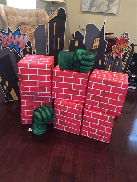 Superhero Party Smash Wall 6 Boxes Wrapped In Brick Bulletin Board