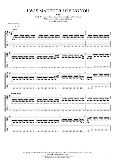 Tablature I Was Made For Lovin You De Kiss Guitar Pro Rhythm