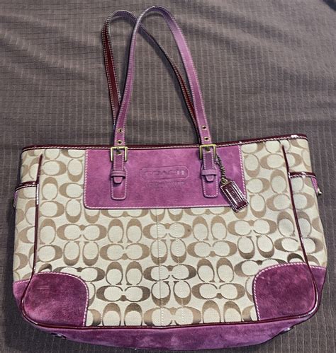 Coach Womens Logo Canvas Monogram Brown Purple Satche… Gem