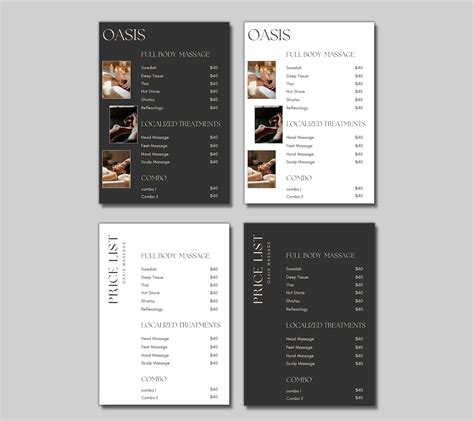 Massage Price List Template I Spa Price List Template I Etsy Uk