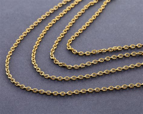 18K Gold Plated Stainless Steel Etched Small Oval Cable Chain 25ft Spool