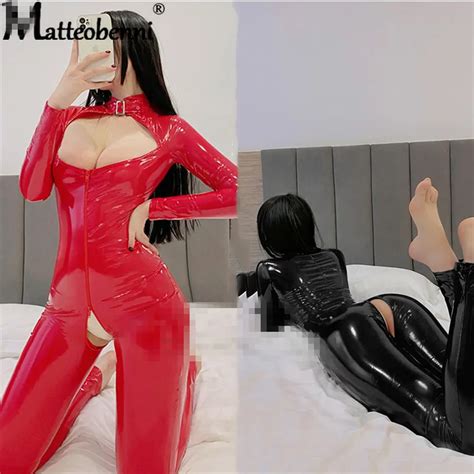 Catsuit Sexy En Similicuir Pour Femme Lingerie En Latex Pvc Costume De Batterie Fermeture Clair