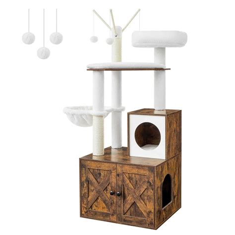 Feandrea Woodywonders Cat Tree With Litter Box Enclosure In Modern