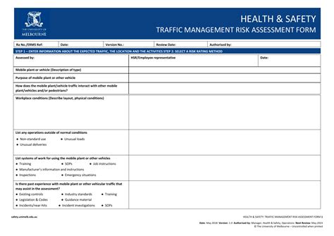 Traffic Management Risk Assessment Form