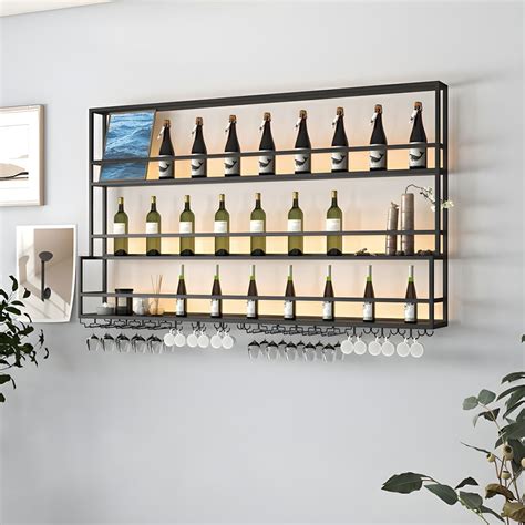 Modern Metal Wine Rack Wall Mounted Wine Bottle And Glass Rack For Living Room Wine Racks