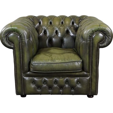 Chesterfield Sessel aus grünem Leder