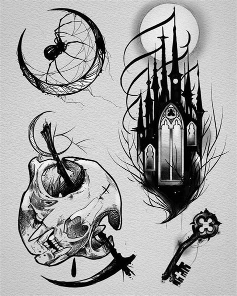 An Ink Drawing Of Some Strange Things In Black And White Including A