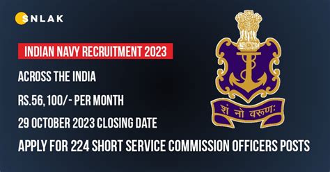 Indian Navy Recruitment 2023 Apply For 224 Short Service Commission