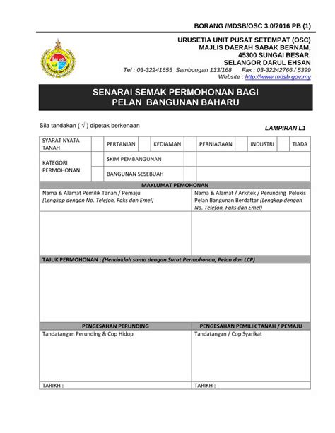 Pdf Senarai Semak Permohonan Bagi Pelan Pdf Filenota Sesalinan