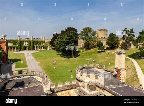 General view (from the Medieval Wall Walk) of the grounds of Lincoln ...