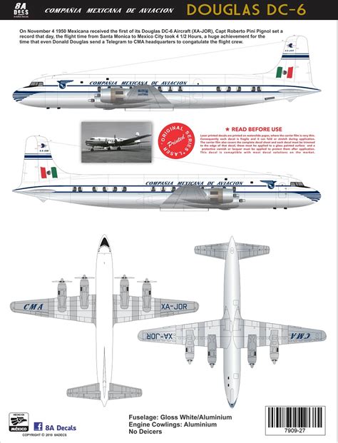 8aDecs Decals Catalogue Compañia Mexicana de Aviacion DC 6B 1 144 scale