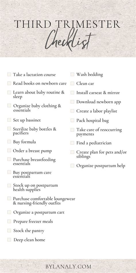 Third Trimester Checklist | Third trimester checklist, Pregnancy checklist, Baby routine