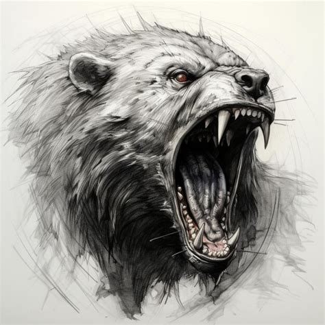 Premium AI Image | Pencil sketch angry bear animal image Generative AI