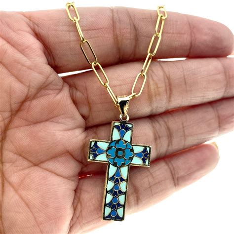 14kt Gold Cross Necklace And Link Chain Gem