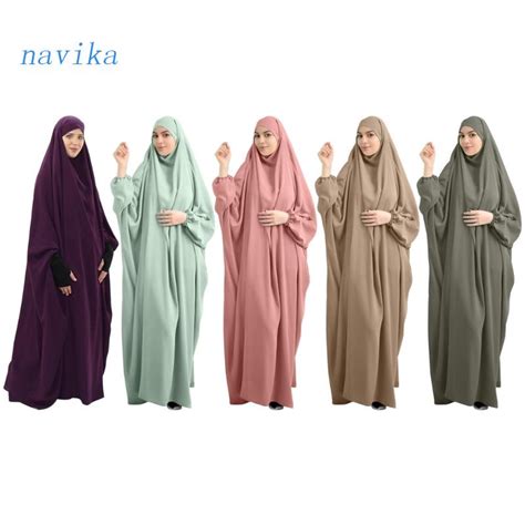 Nav Women Muslim One Piece Prayer Dress Full Cover Hooded Islamic Eid