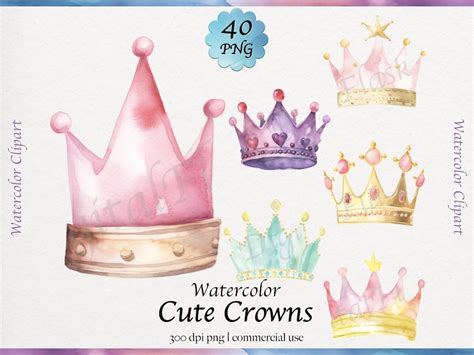 40 Cute Watercolor Crown Clipart, Cute, Royal, Hand Drawn Style, High Resolution, PNG Graphics ...