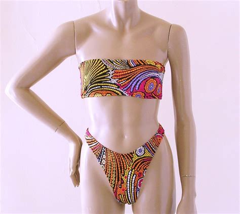 S S High Leg Thong Bikini Bottom And Strapless Bandeau Top Etsy