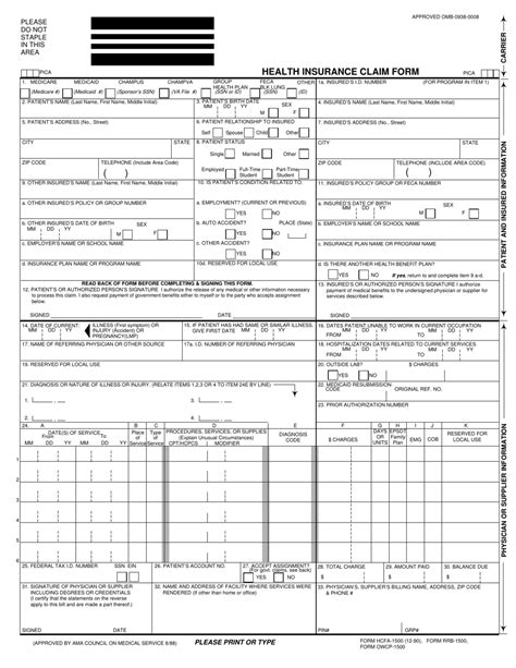 Printable Health Insurance Claim Form 1500 Printable Forms Free Online