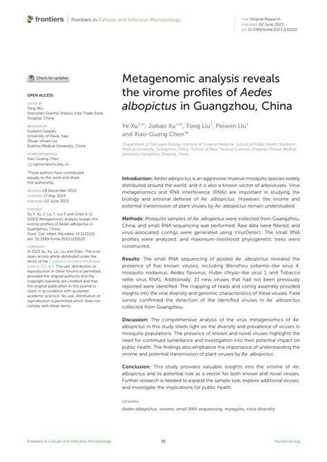 Pdf Metagenomic Analysis Reveals The Virome Profiles Of Aedes