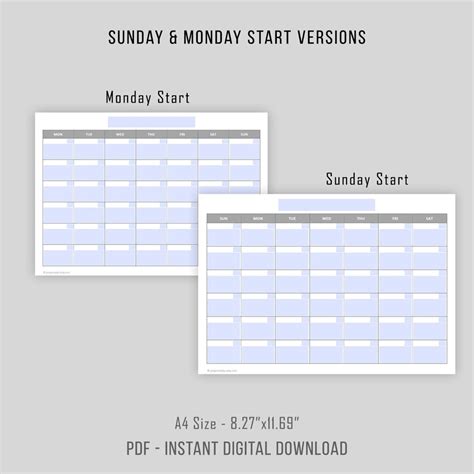 Editable A4 Monthly Calendar Templates