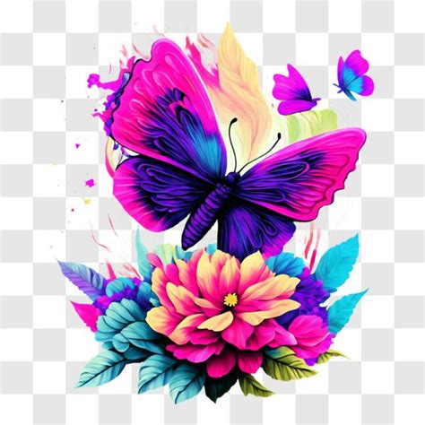 Baixe Borboleta Colorida Em Flores PNG Creative Fabrica