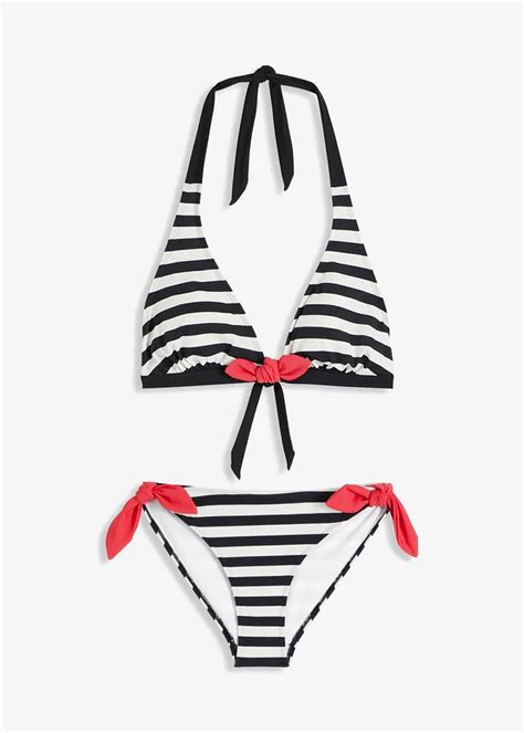 Halter Bikini 2 Dlg Set Zwart Wit Gestreept Prijs 22 99 Bonprix Online Shop