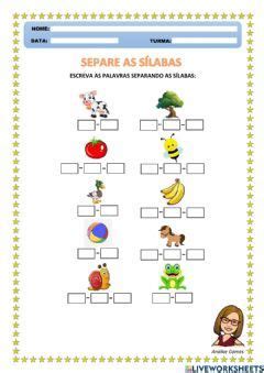 Separe as Sílabas Language Portuguese Grade level Educação Infantil