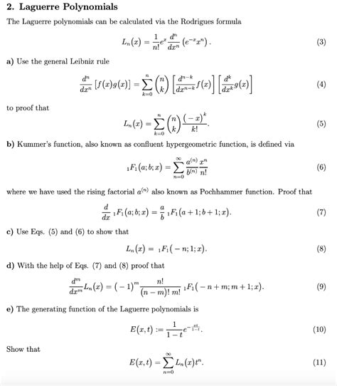 Solved 2. Laguerre Polynomials The Laguerre polynomials can | Chegg.com