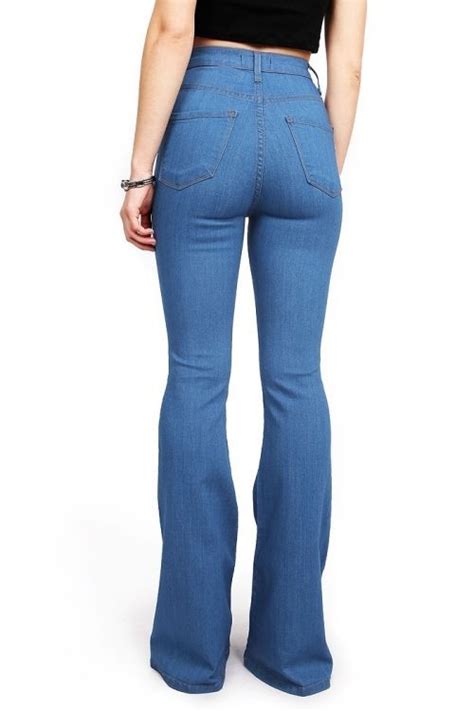 Womens Vintage High Waist Flared Bell Bottom Jeans Vibrant Light Denim Colors Us Light Denim