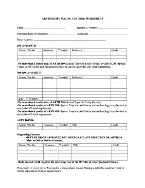 Fillable Online ART HISTORY MAJOR ADVISING WORKSHEET Fax Email Print