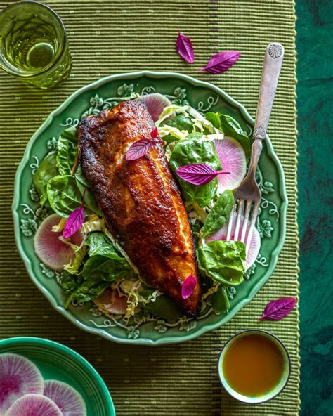 Miso Mackerel With Passion Fruit Spinach Salad Primal Wellness