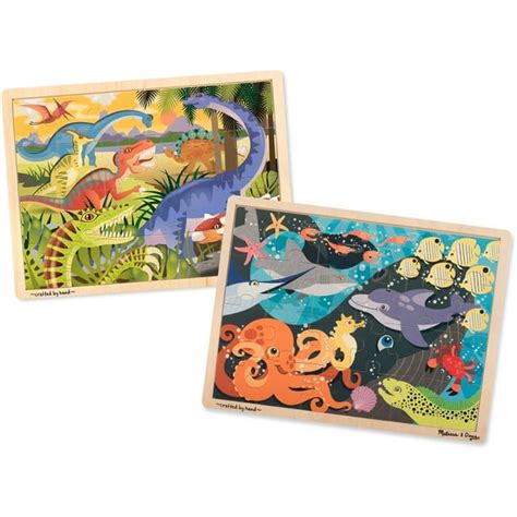 Melissa and Doug Animals Wooden Jigsaw Puzzles Set, Ocean Pals and ...