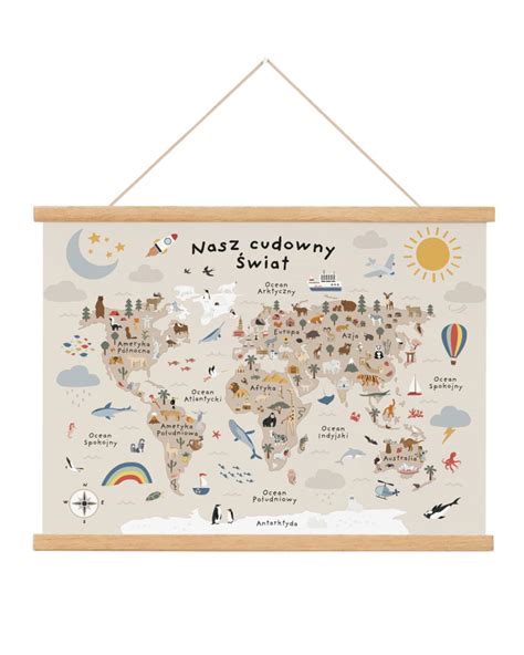 Plakat edukacyjny dla dzieci Mapa Świata kontynenty 30x40 A3 cm