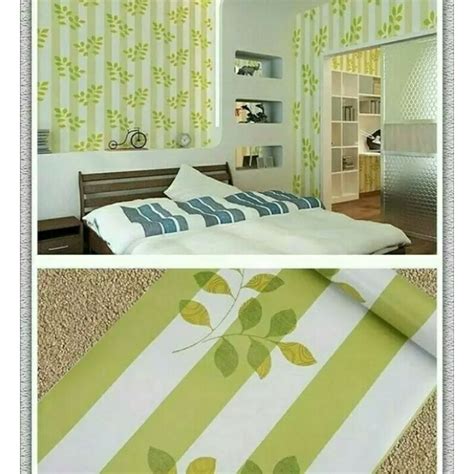 Jual Wallpaper Dinding Motif Salur Daun Hijau 10m X 45cm Shopee Indonesia