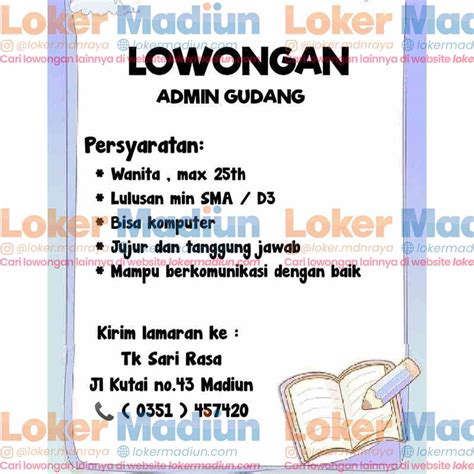 Lowongan Kerja Admin Gudang Toko Sari Rasa Madiun