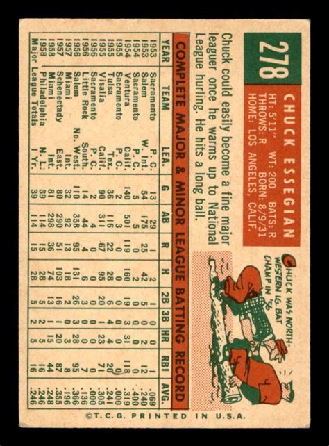 1959 Topps Baseball 278 Chuck Essegian VG EX E3 EBay