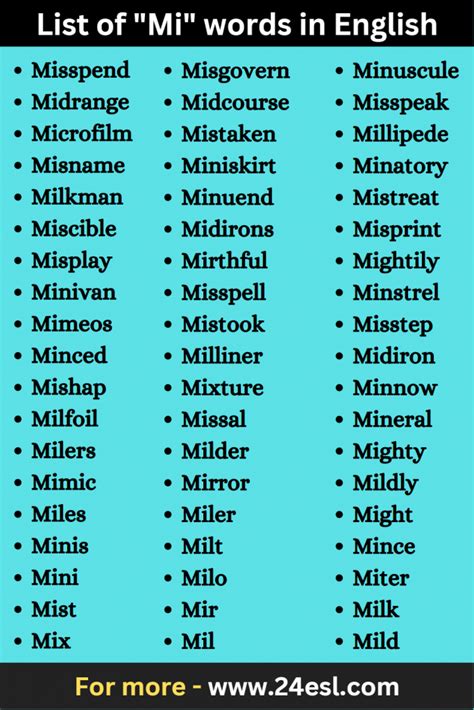 List Of “mi” Words In English