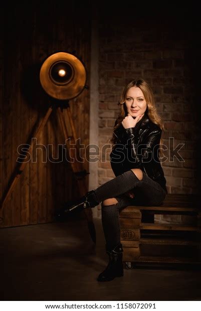Sexy Blonde Woman Leather Clothes Posing Stock Photo Shutterstock