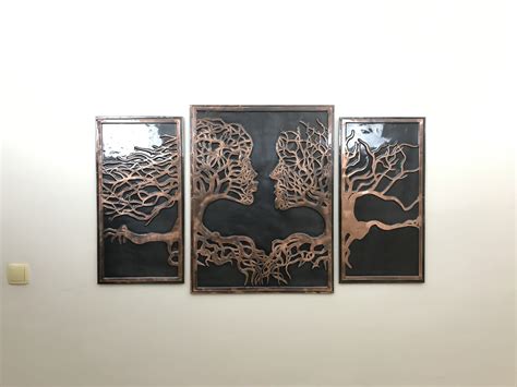 3 Panels Modern Wall Decor Love Kiss Lady Tree Copper Wall Art And Decor Drop Shiping Custom