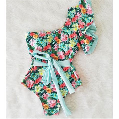 Print Swimwear Deep V Neck Ruffle Swimsuit Push Up One Piece