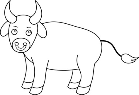 Cute Bull Line Art - Free Clip Art