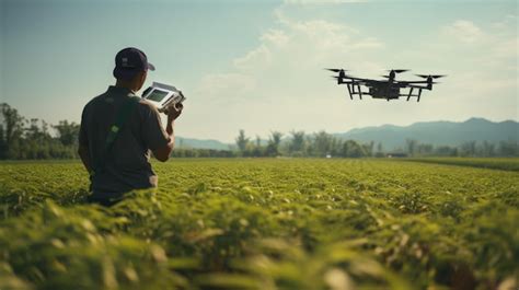 Premium Photo Farmer Using Drone To Monitor Crop Health In Field Of