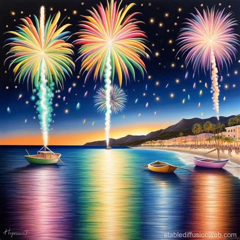 Celebrating the Night: San Juan Bonfires and Fireworks | Stable Diffusion Online