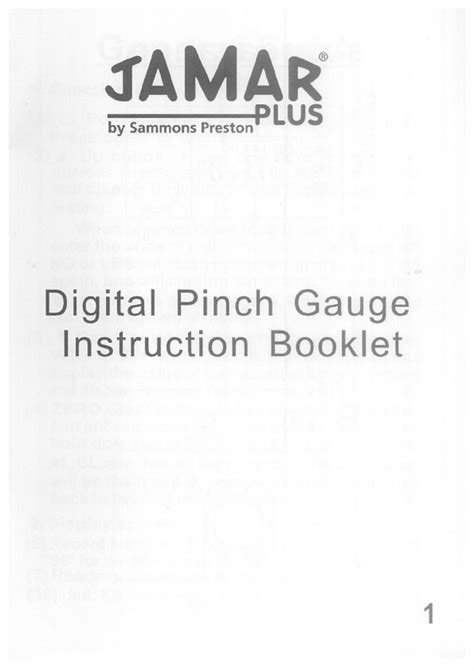 Jamar Plus Pinch Gauge Instruction Booklet Pdf Download