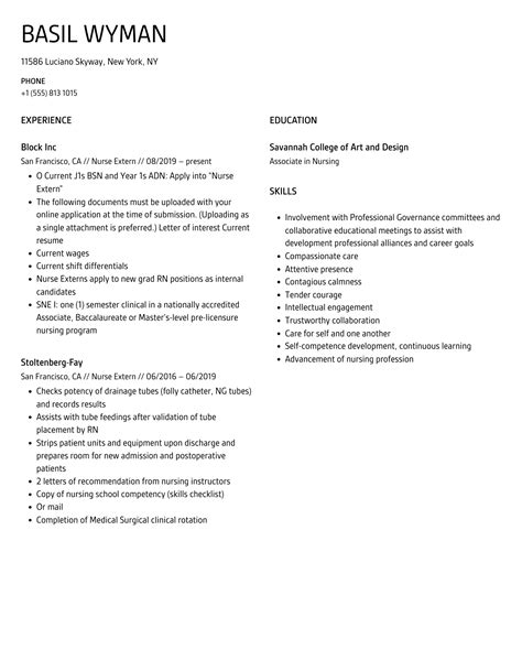 Nurse Extern Resume Samples | Velvet Jobs