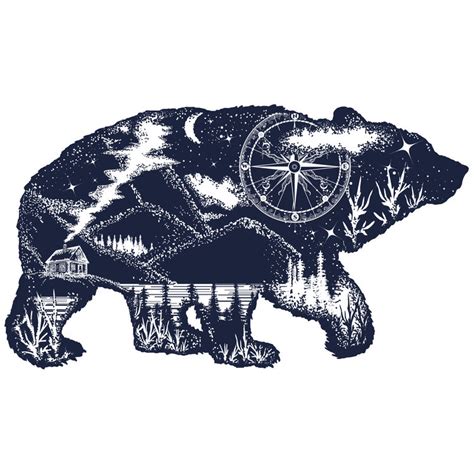 Midnight Blue Walking Bear Tattoo Design Tattapic®