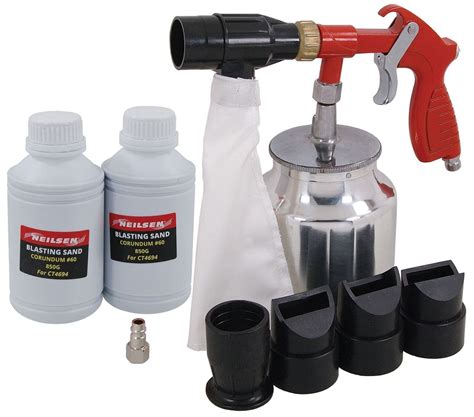 Air Sandblaster Gun Kit With Blasting Sand Grit 60 And 4 Nozzles