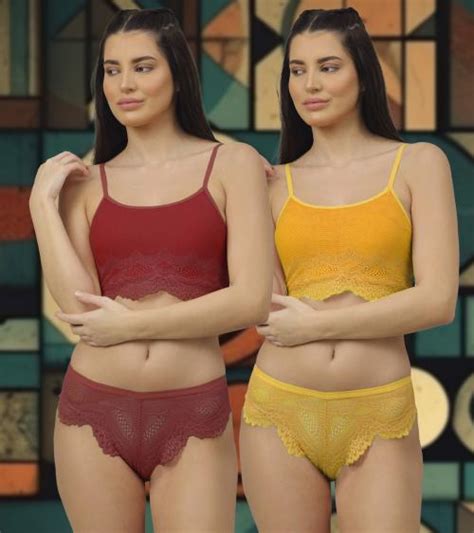 Buy In Curve Women S Maroon Yellow Net Bra Panty Set For Lingerie Set Undergarments Nightwear