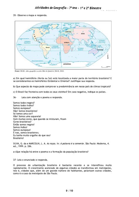 Teste De Geografia 7 Ano BRAINCP